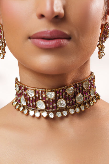 Two Tone Polki Choker Set 