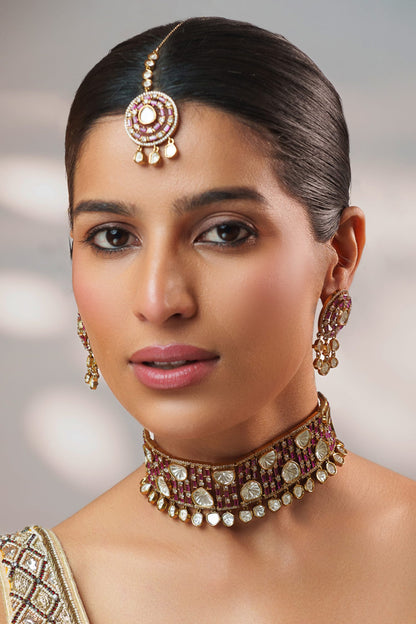 Two Tone Polki Choker Set 
