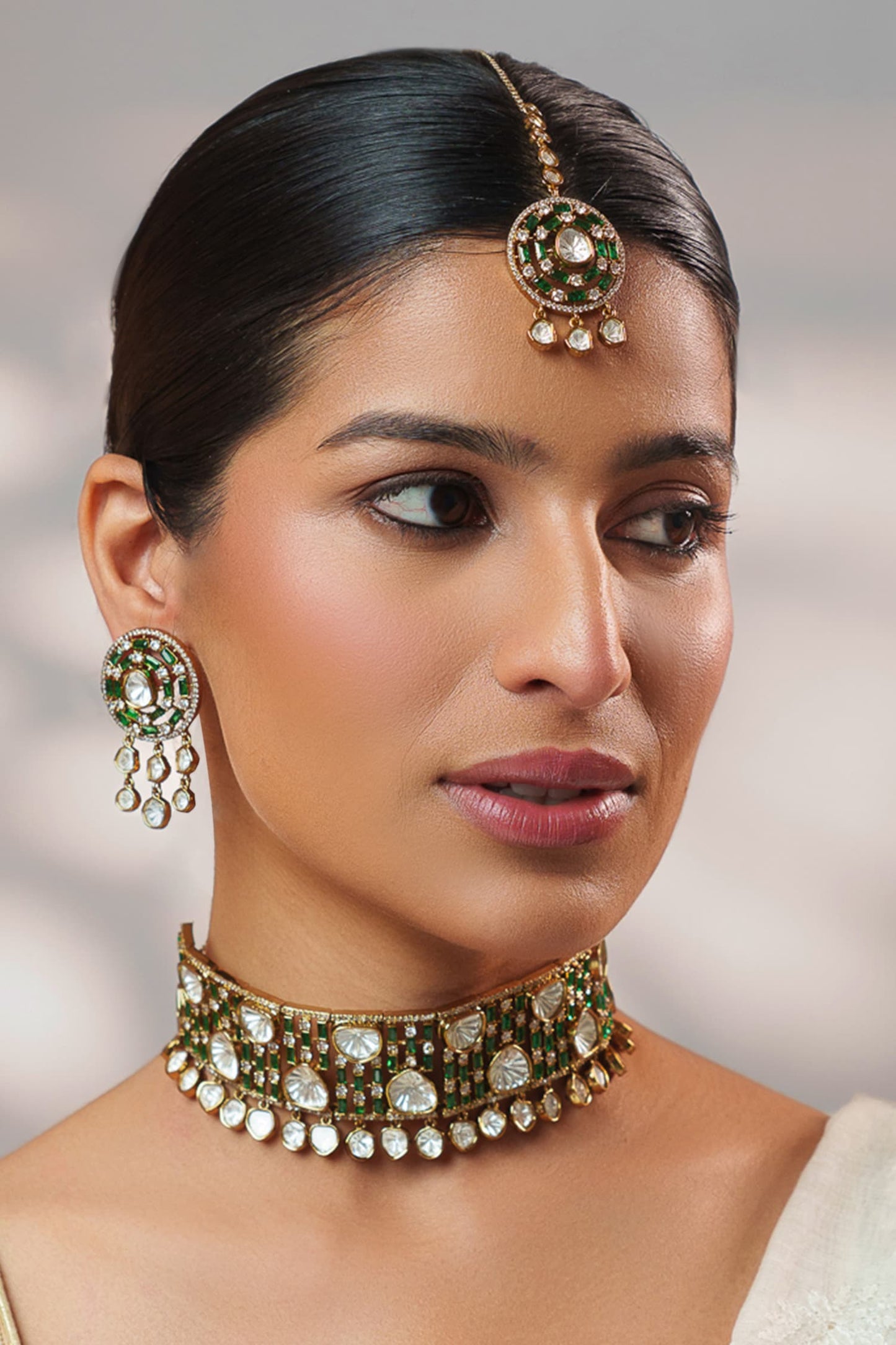 Two Tone Polki Studded Choker Set 
