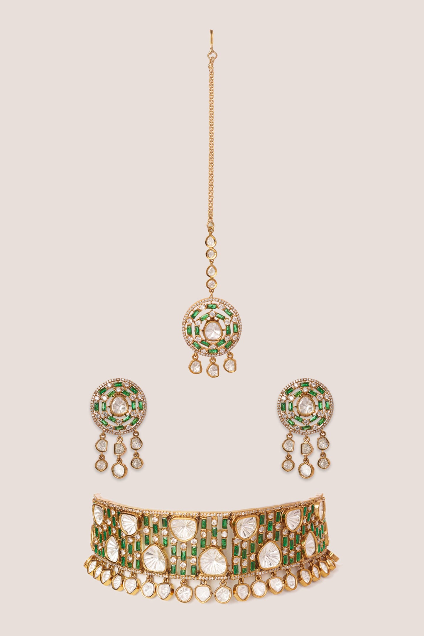 Two Tone Polki Studded Choker Set 