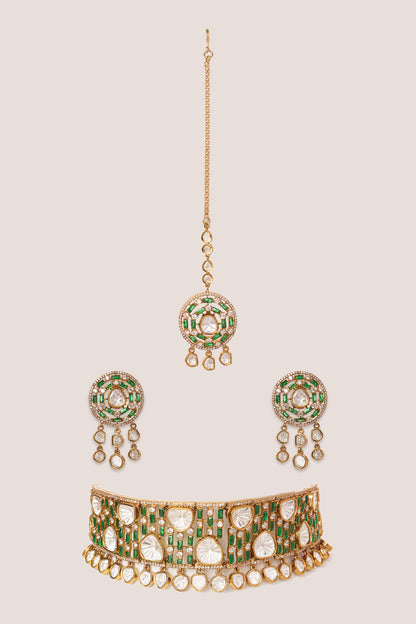 Two Tone Polki Studded Choker Set 