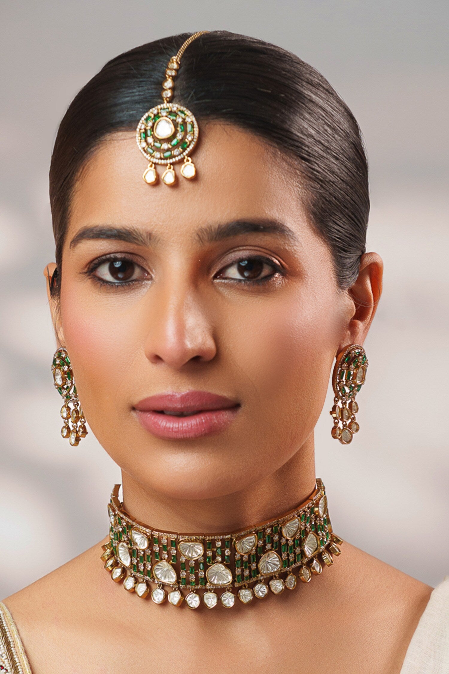 Two Tone Polki Studded Choker Set 