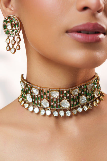Two Tone Polki Studded Choker Set 