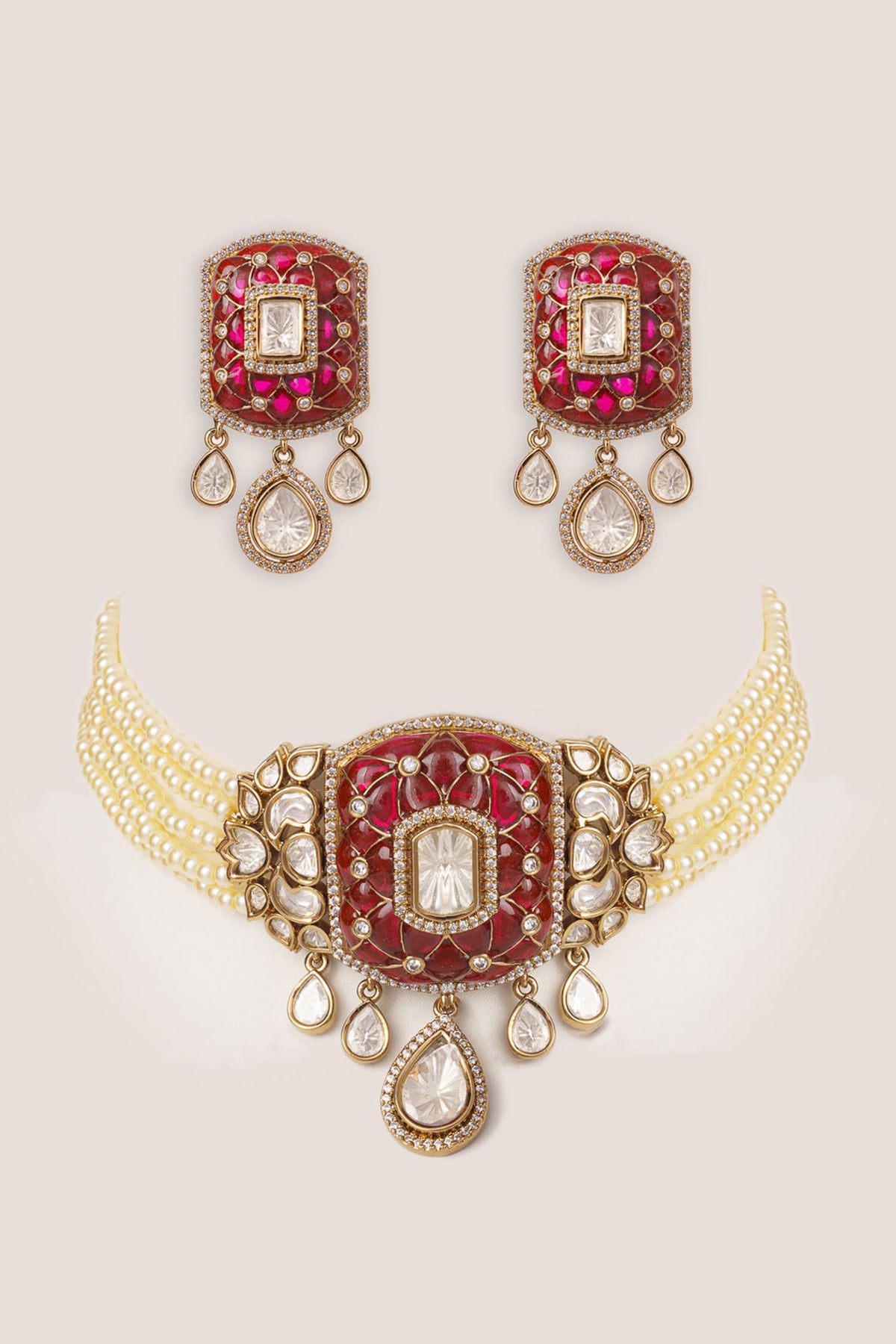 Two Tone Polki Pendant Choker Set 