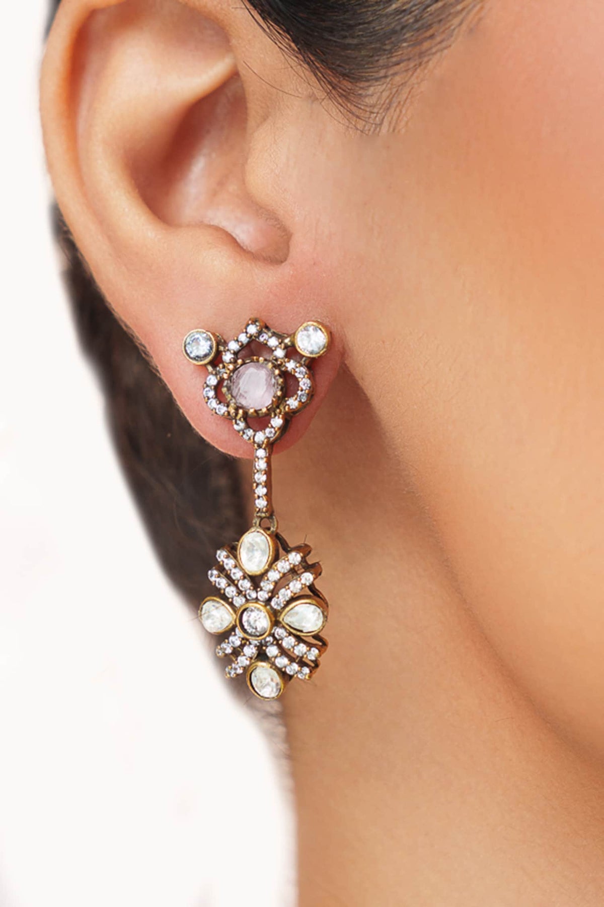 Two Tone Kundan Polki Stone Necklace Set 