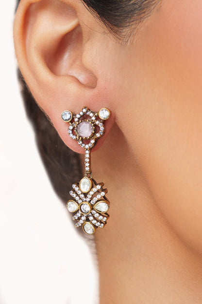 Two Tone Kundan Polki Stone Necklace Set 