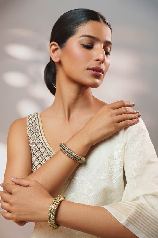 Two Tone Kundan Polki Bangles - Set of 2 