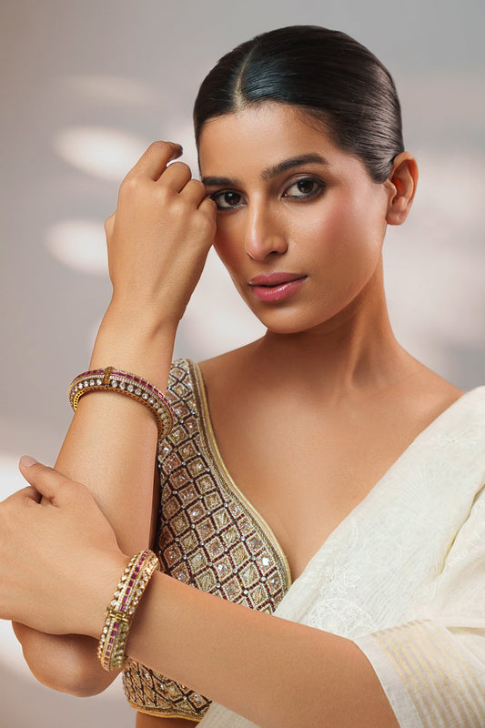 Two Tone Kundan Polki Bangles - Set of 2 
