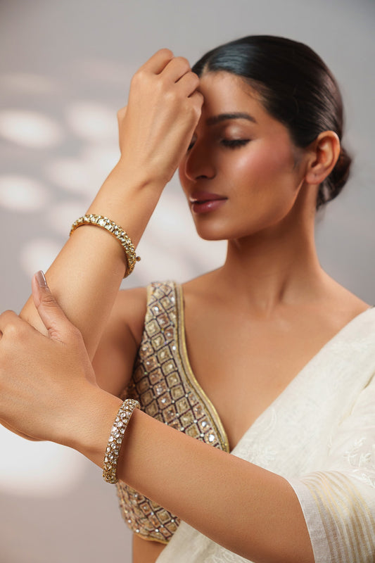 Two Tone Kundan Polki Bangles - Set of 2 