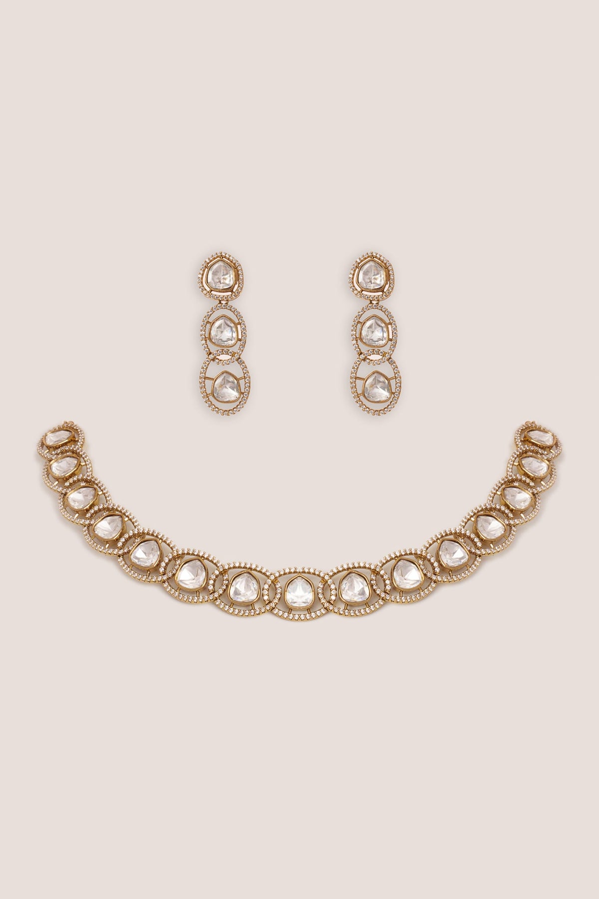 Kundan Polki Stone Necklace Set 