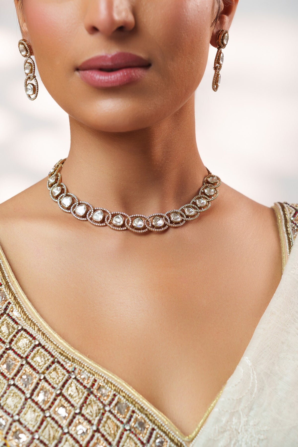 Kundan Polki Stone Necklace Set 