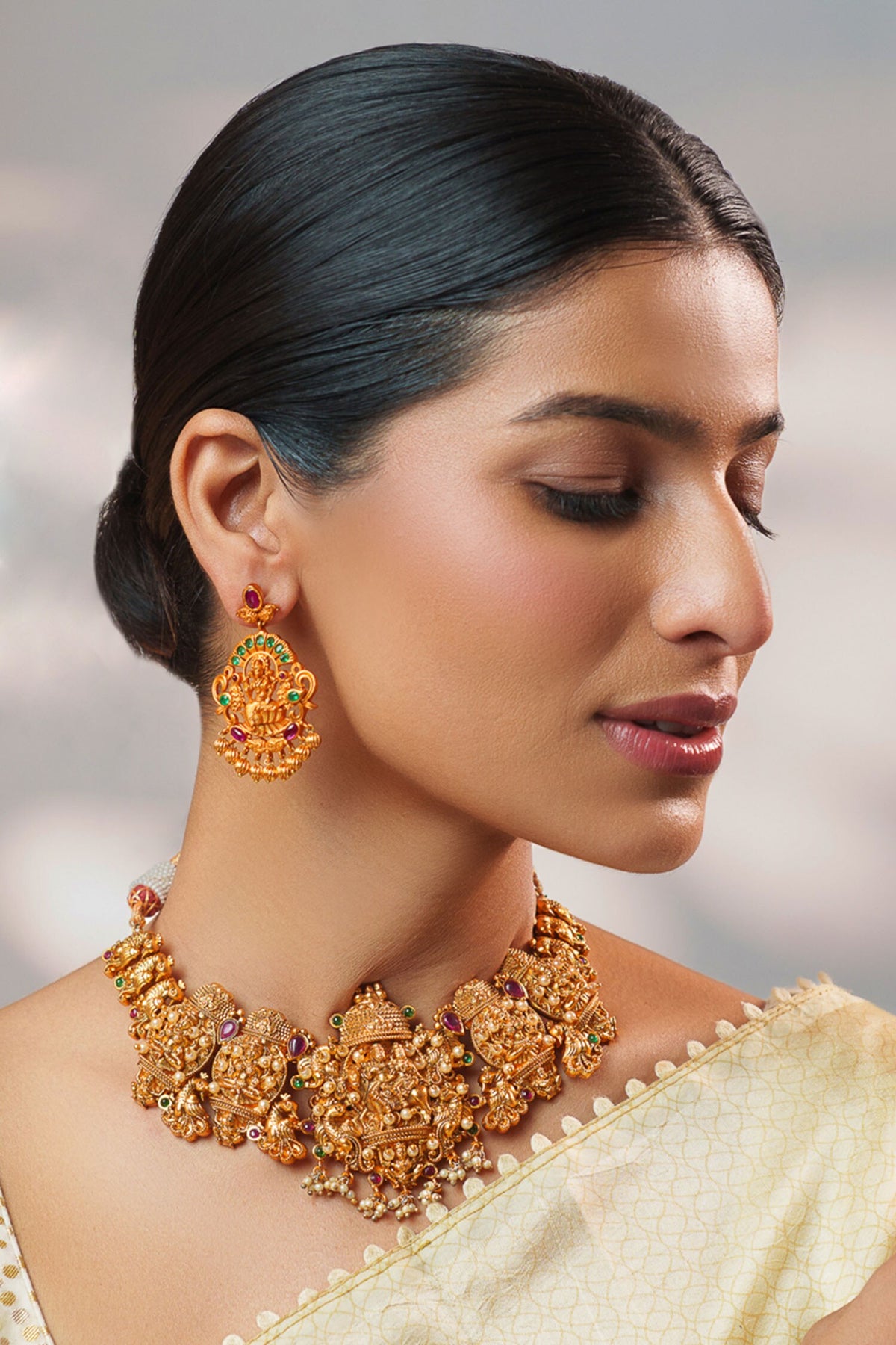 Kundan Temple Necklace Set 