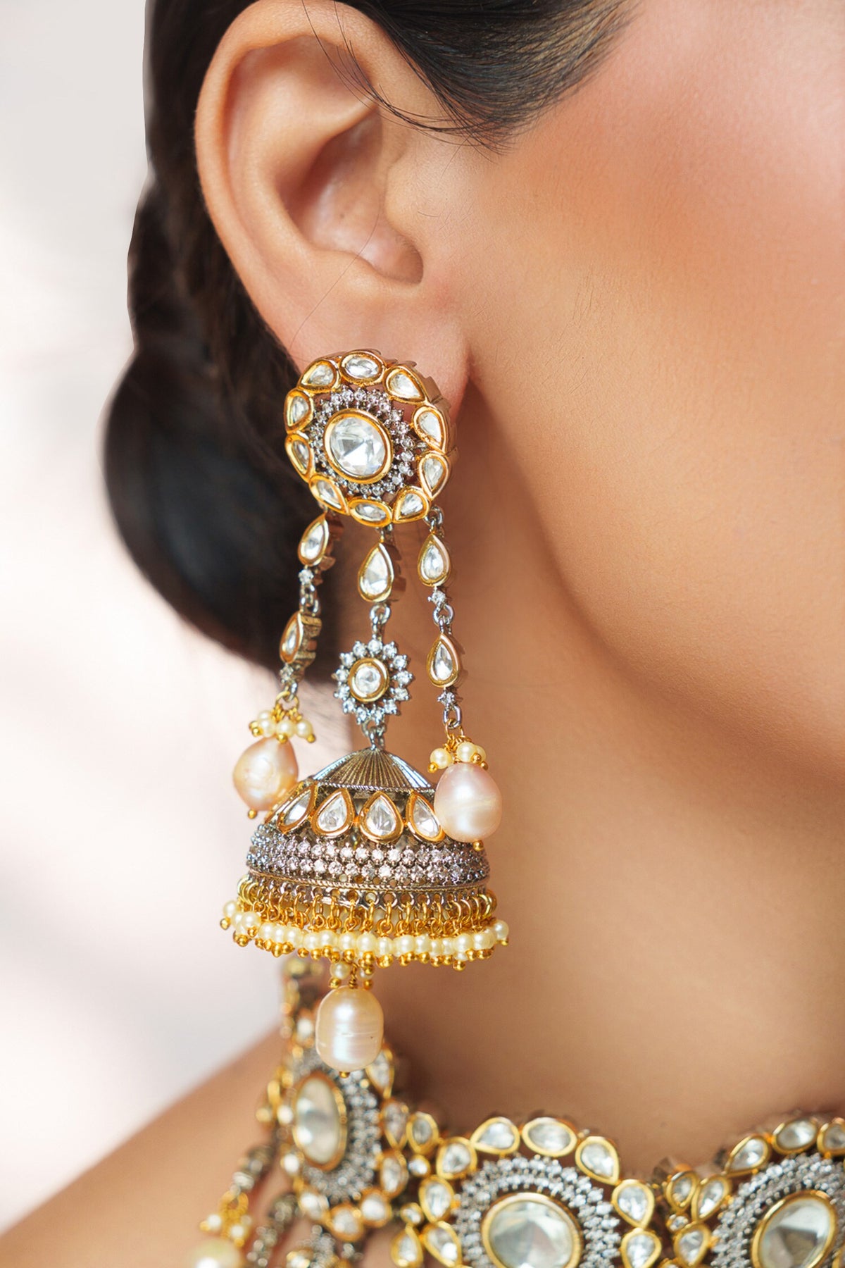 Kundan & Polki Tassel Drops Necklace Set 