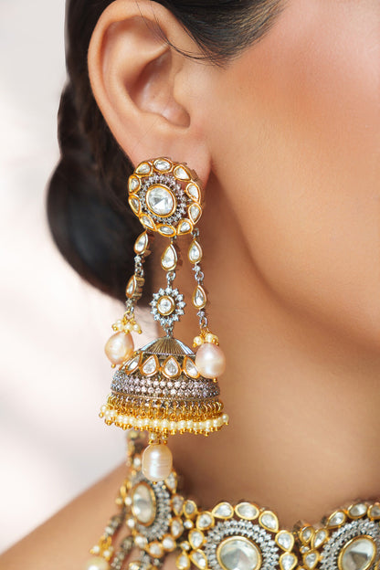 Kundan & Polki Tassel Drops Necklace Set 