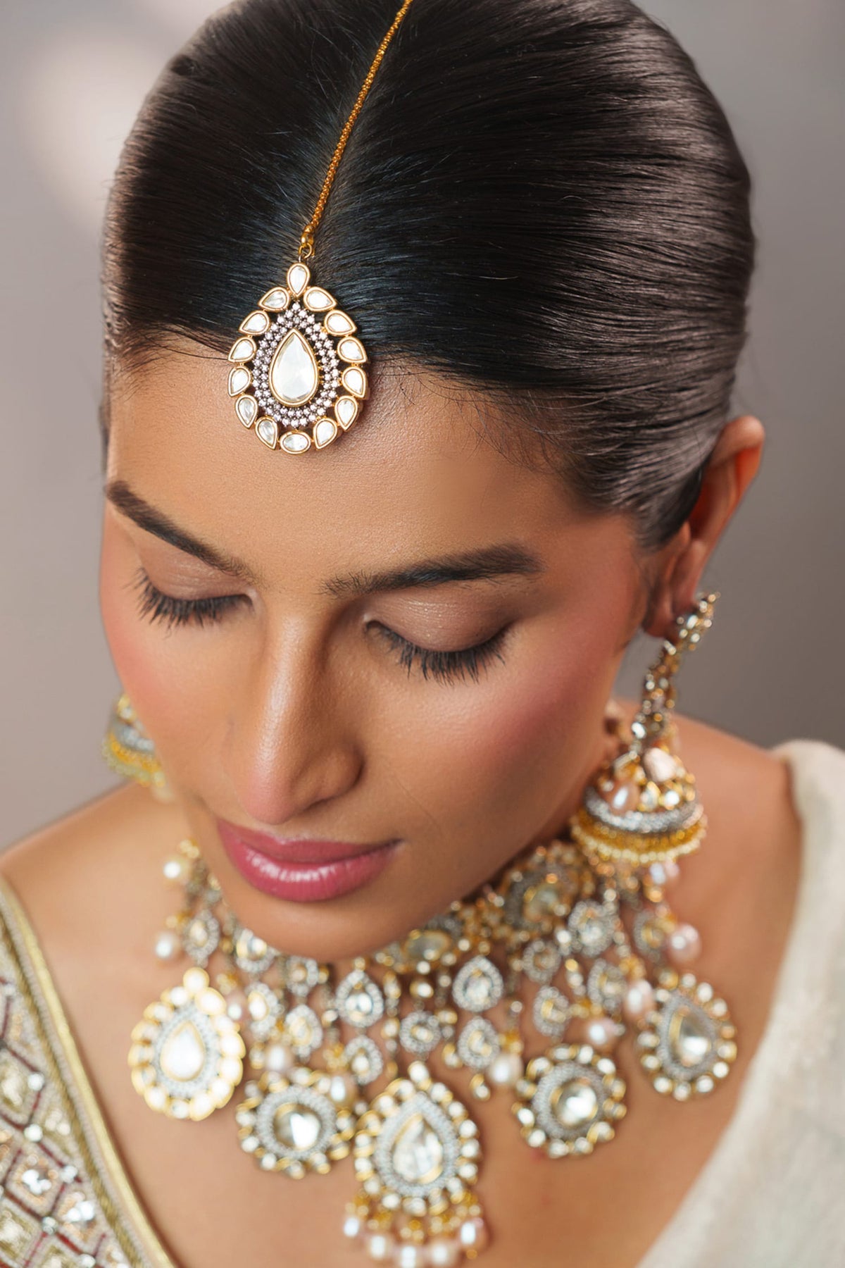 Kundan & Polki Tassel Drops Necklace Set 
