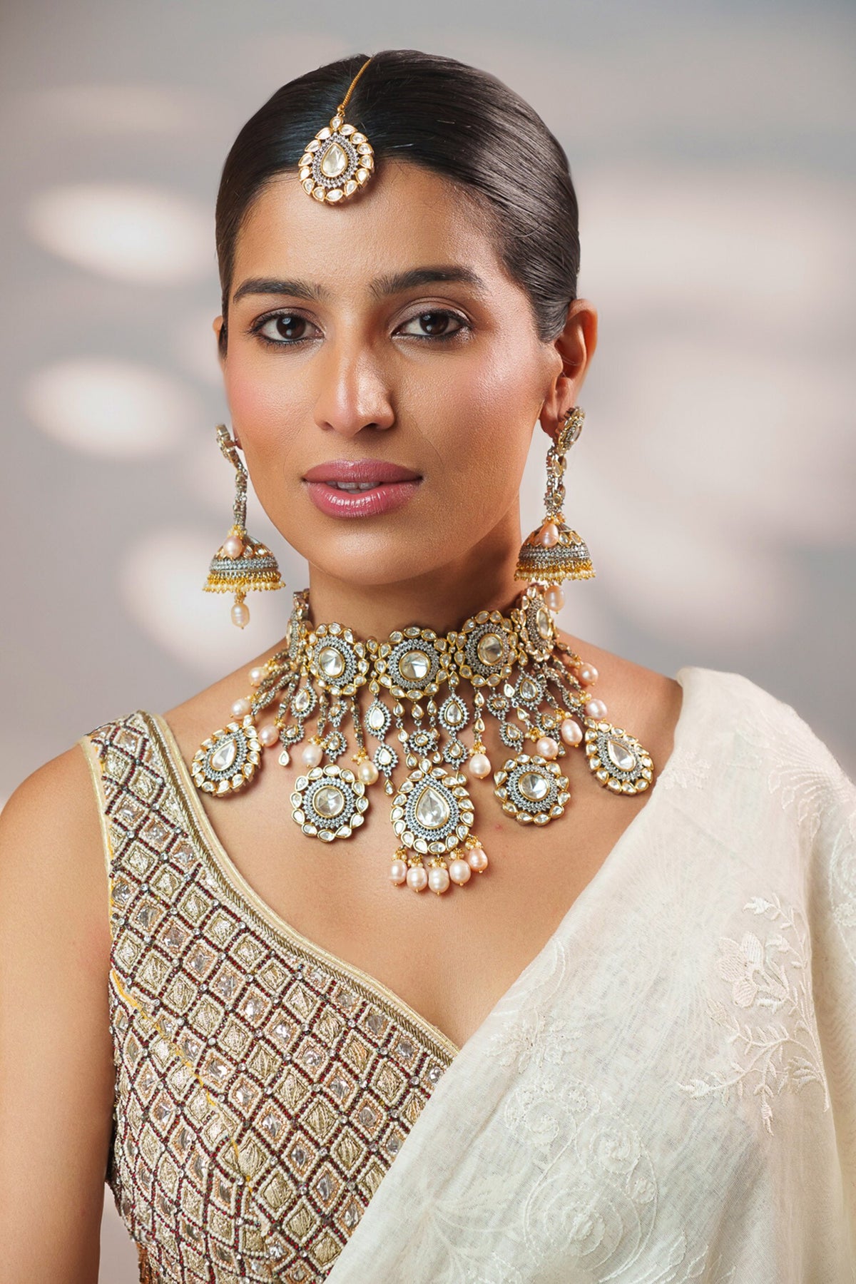 Kundan & Polki Tassel Drops Necklace Set 