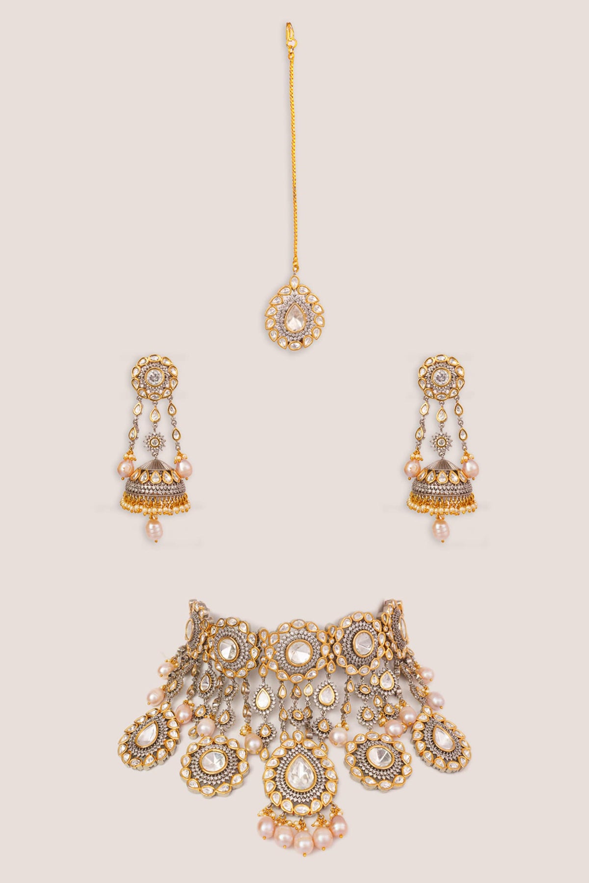 Kundan & Polki Tassel Drops Necklace Set 