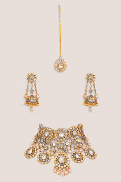 Kundan & Polki Tassel Drops Necklace Set 