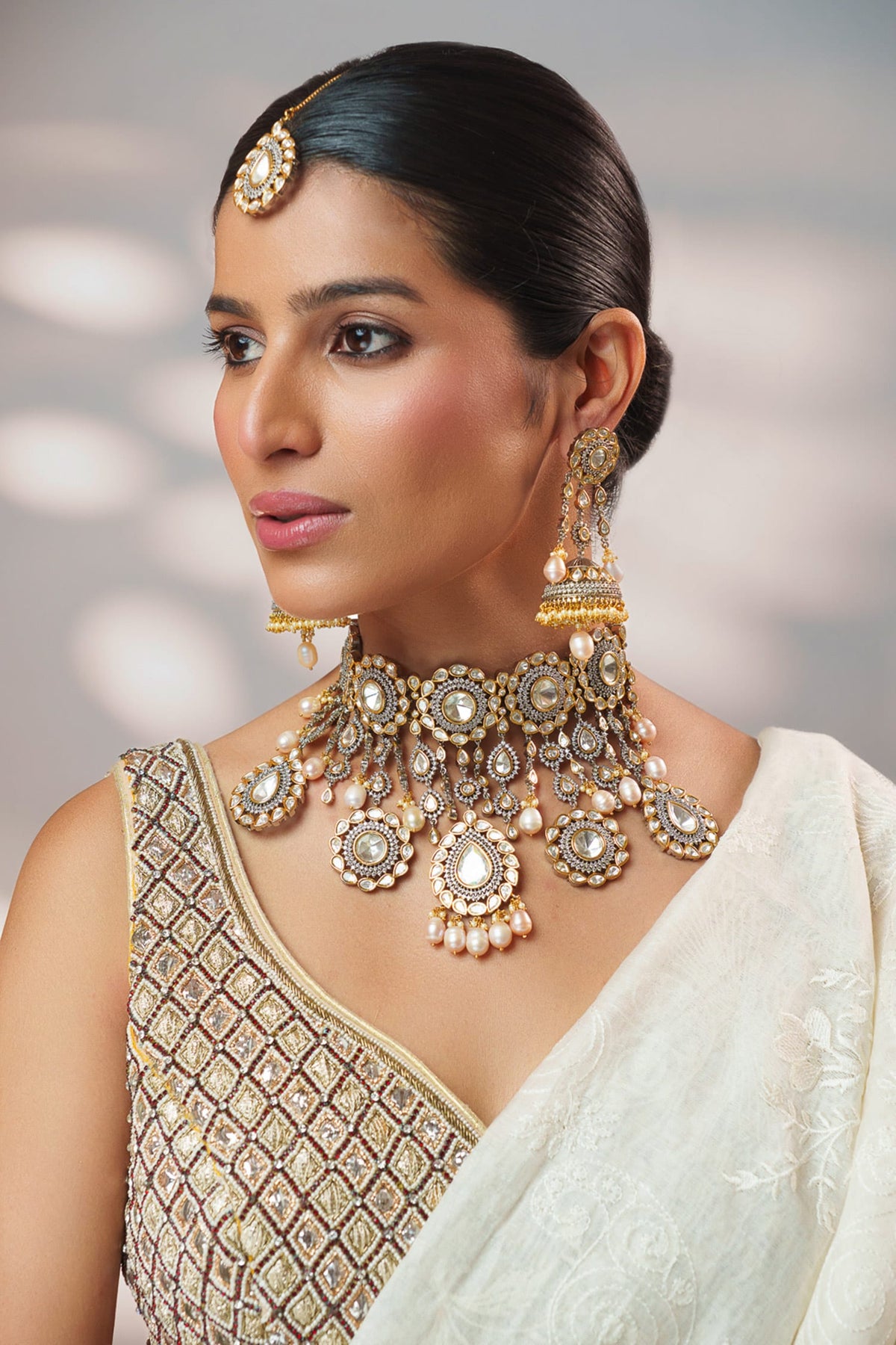 Kundan & Polki Tassel Drops Necklace Set 