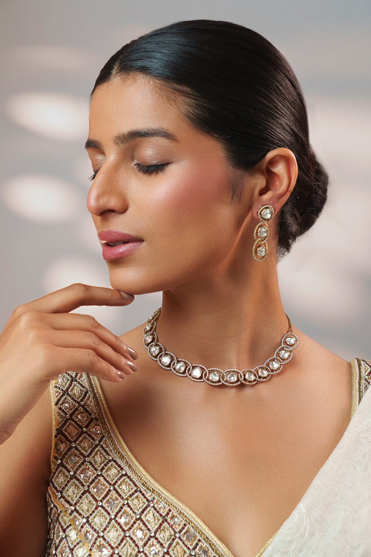 Kundan Polki Stone Necklace Set 