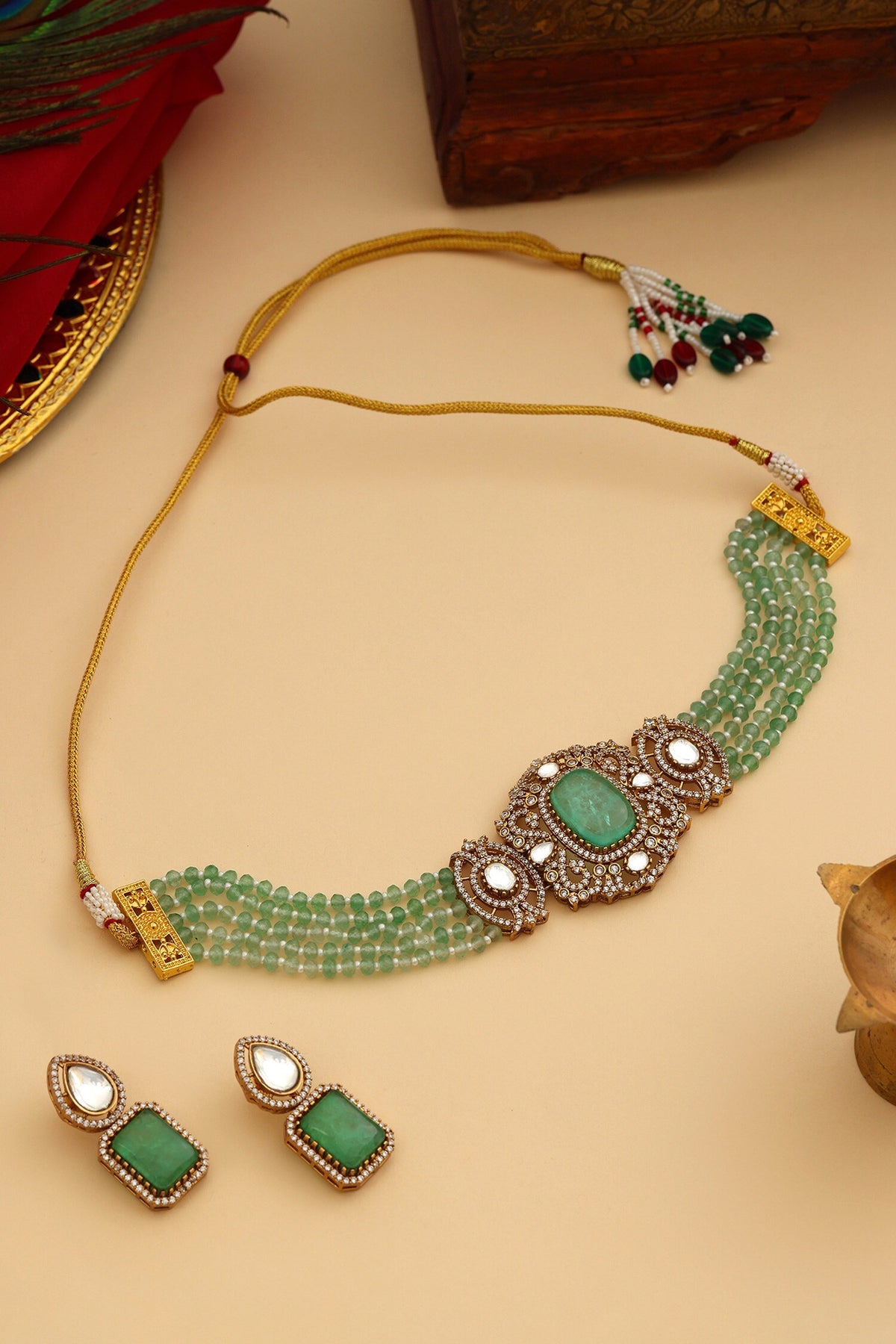 Stone & Moissanite Studded Necklace Set 