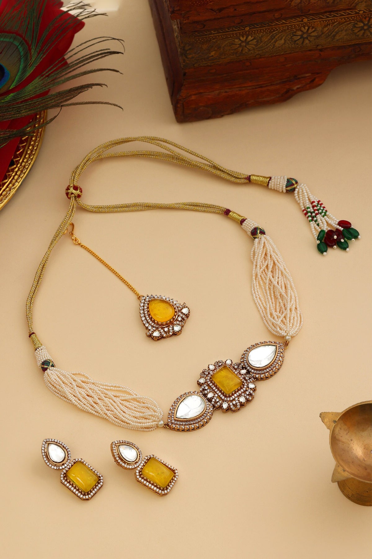 Stone & Moissanite Embellished Necklace Set 