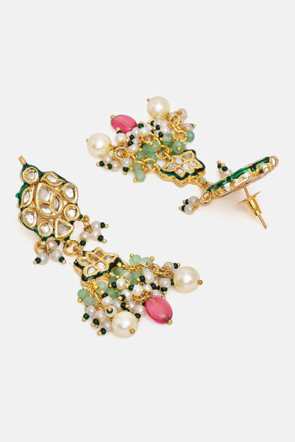 Long Multi Kundan Necklace With Earrings 