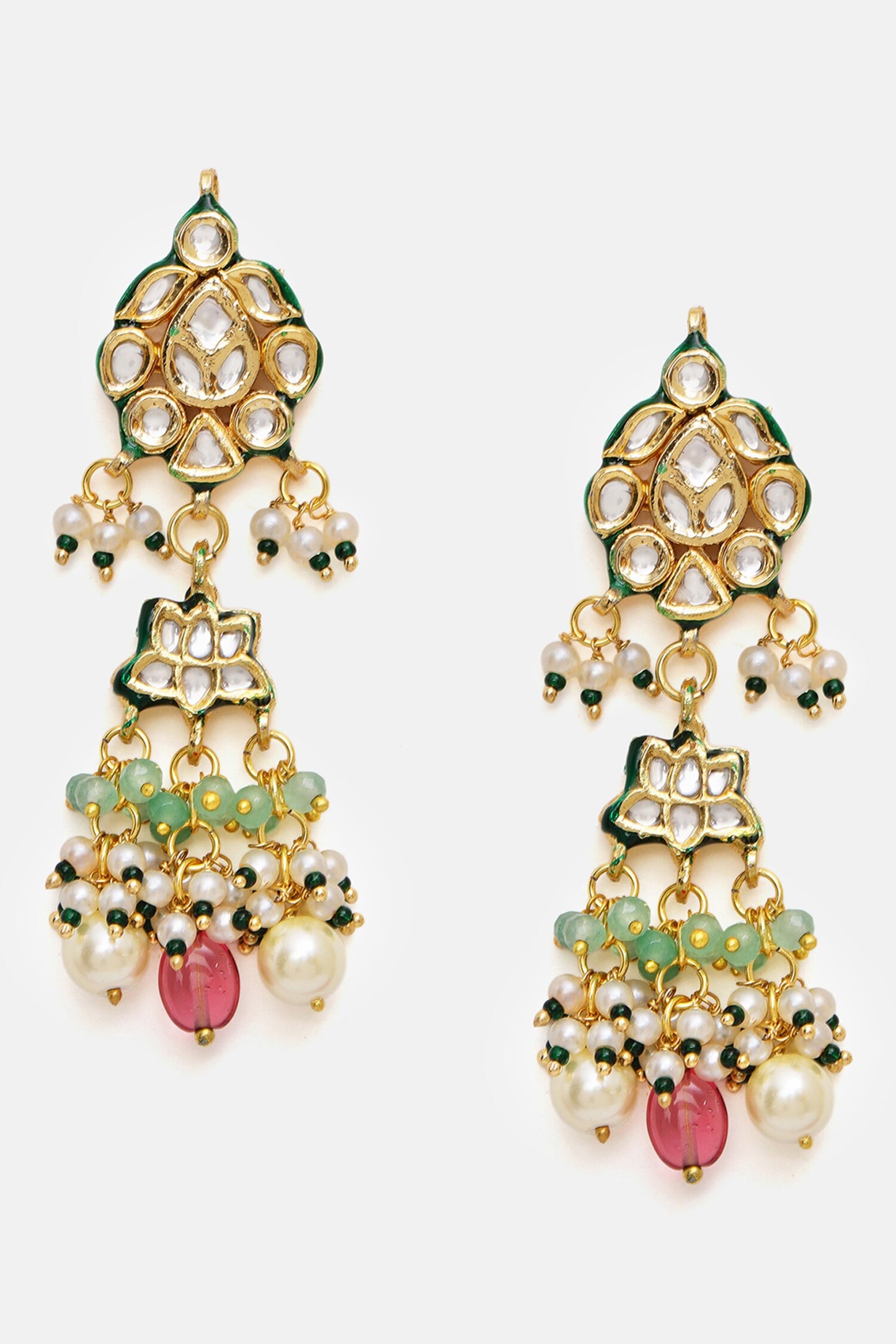 Long Multi Kundan Necklace With Earrings 
