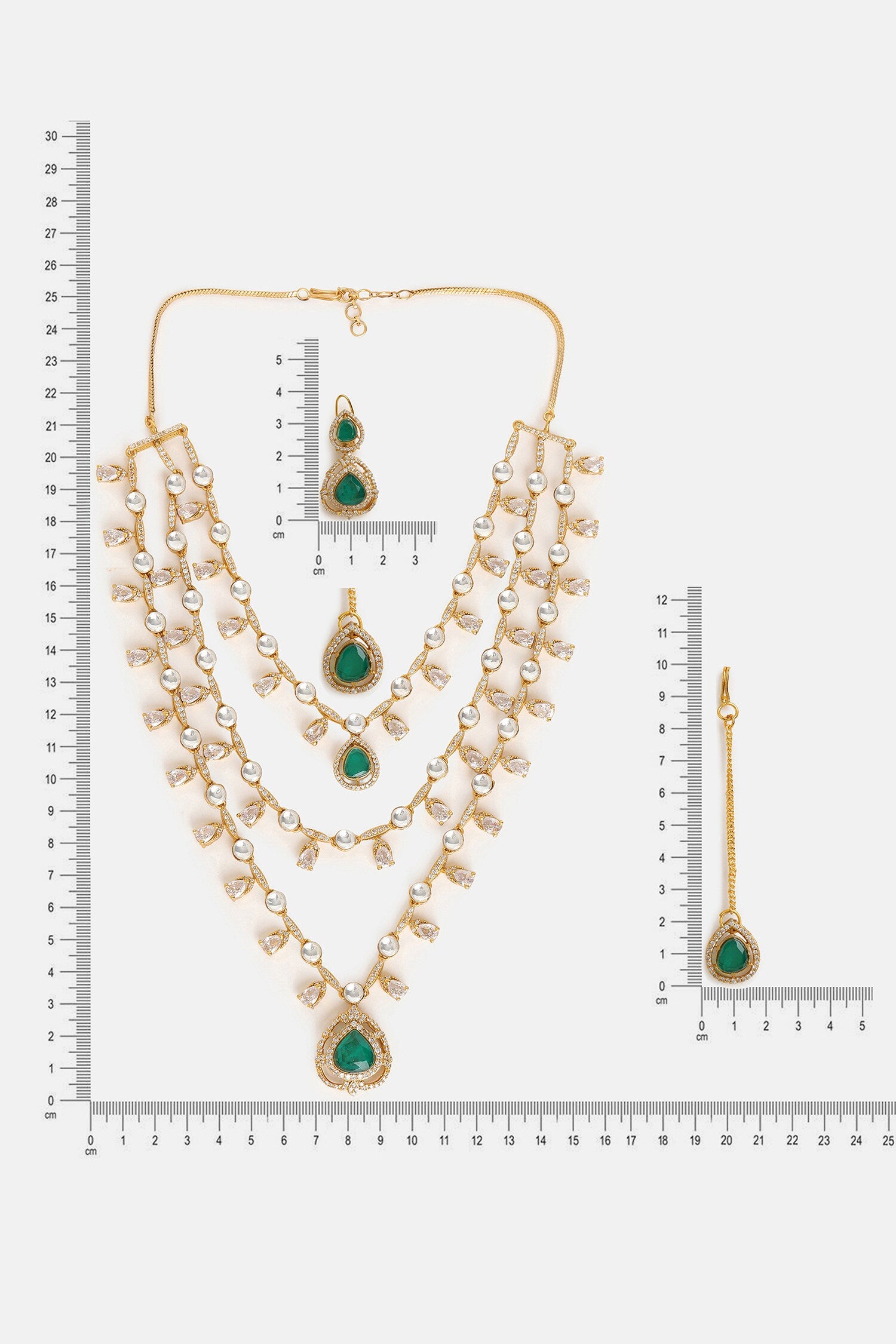 Layered Kundan & Emerald Necklace Set 