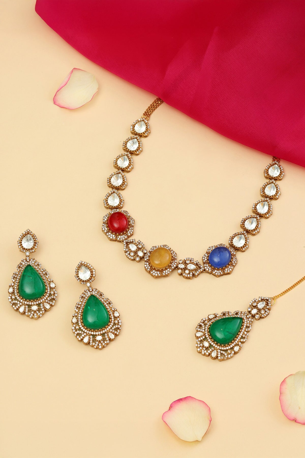 Stonework Kundan Embellished Necklace Set 