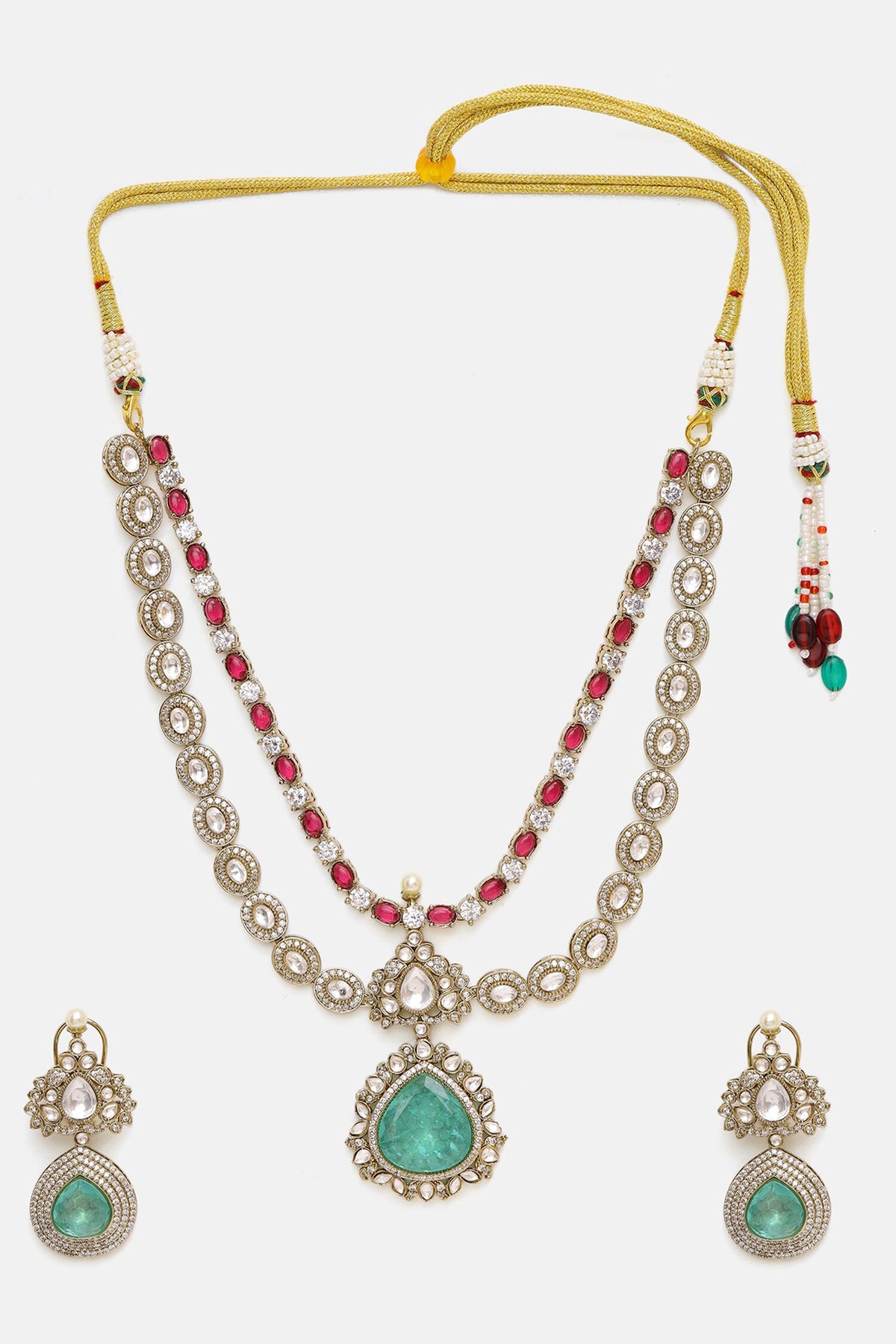 Stonework Moissanite Necklace With Earrings 