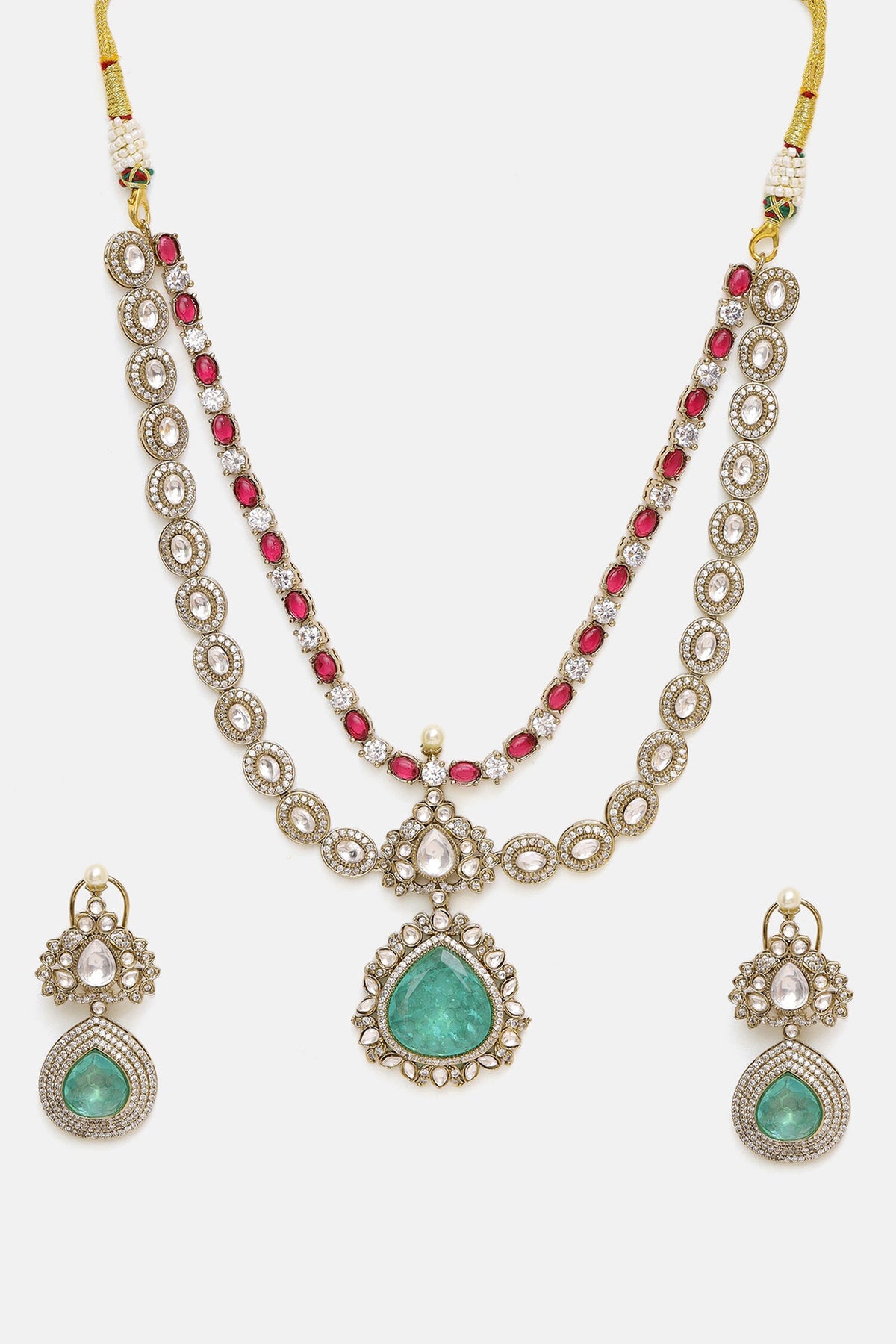 Stonework Moissanite Necklace With Earrings 