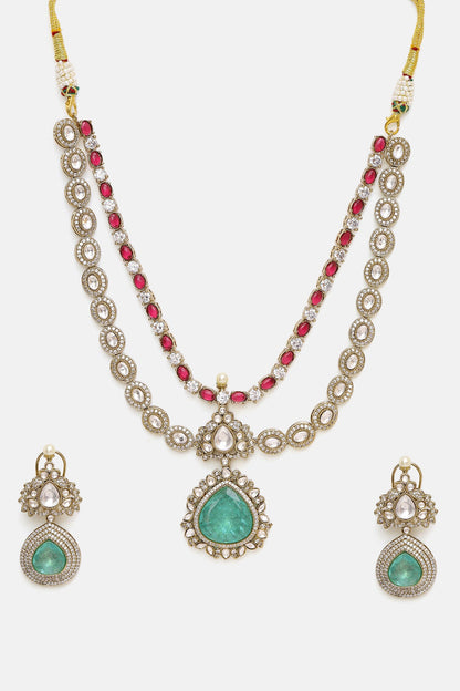 Stonework Moissanite Necklace With Earrings 