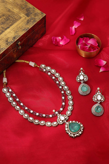 Stonework Moissanite Necklace With Earrings 