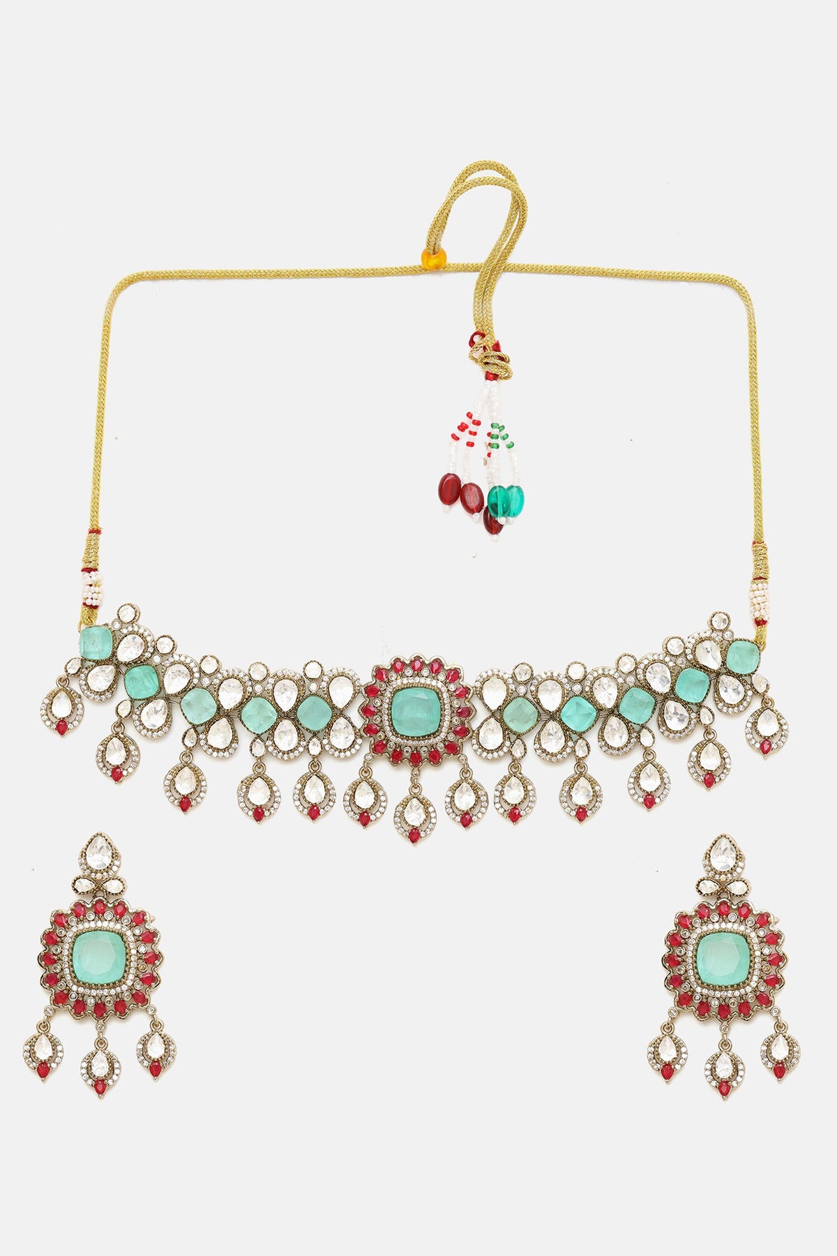 Stonework Moissanite Choker With Earrings 
