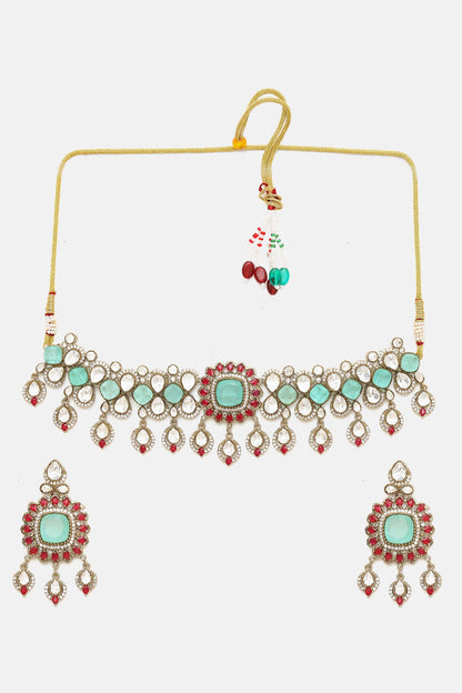 Stonework Moissanite Choker With Earrings 