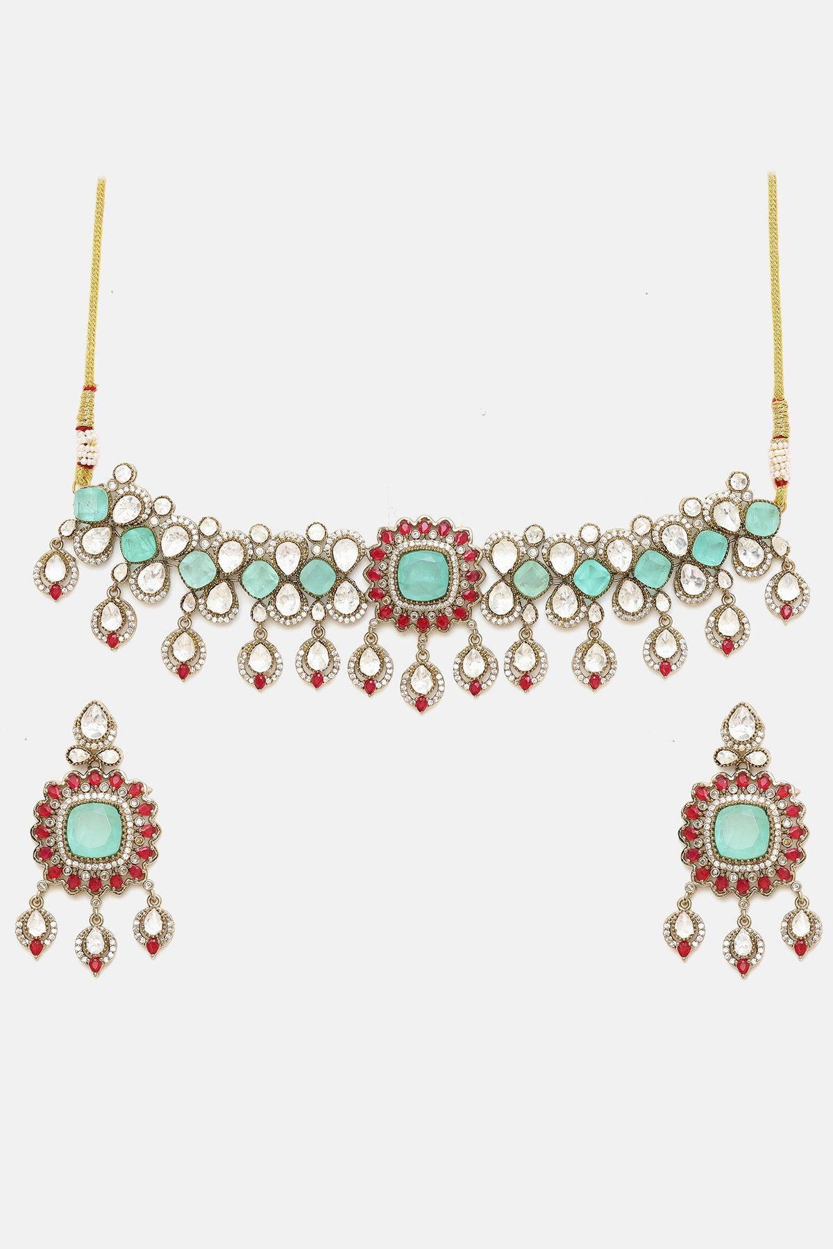 Stonework Moissanite Choker With Earrings 