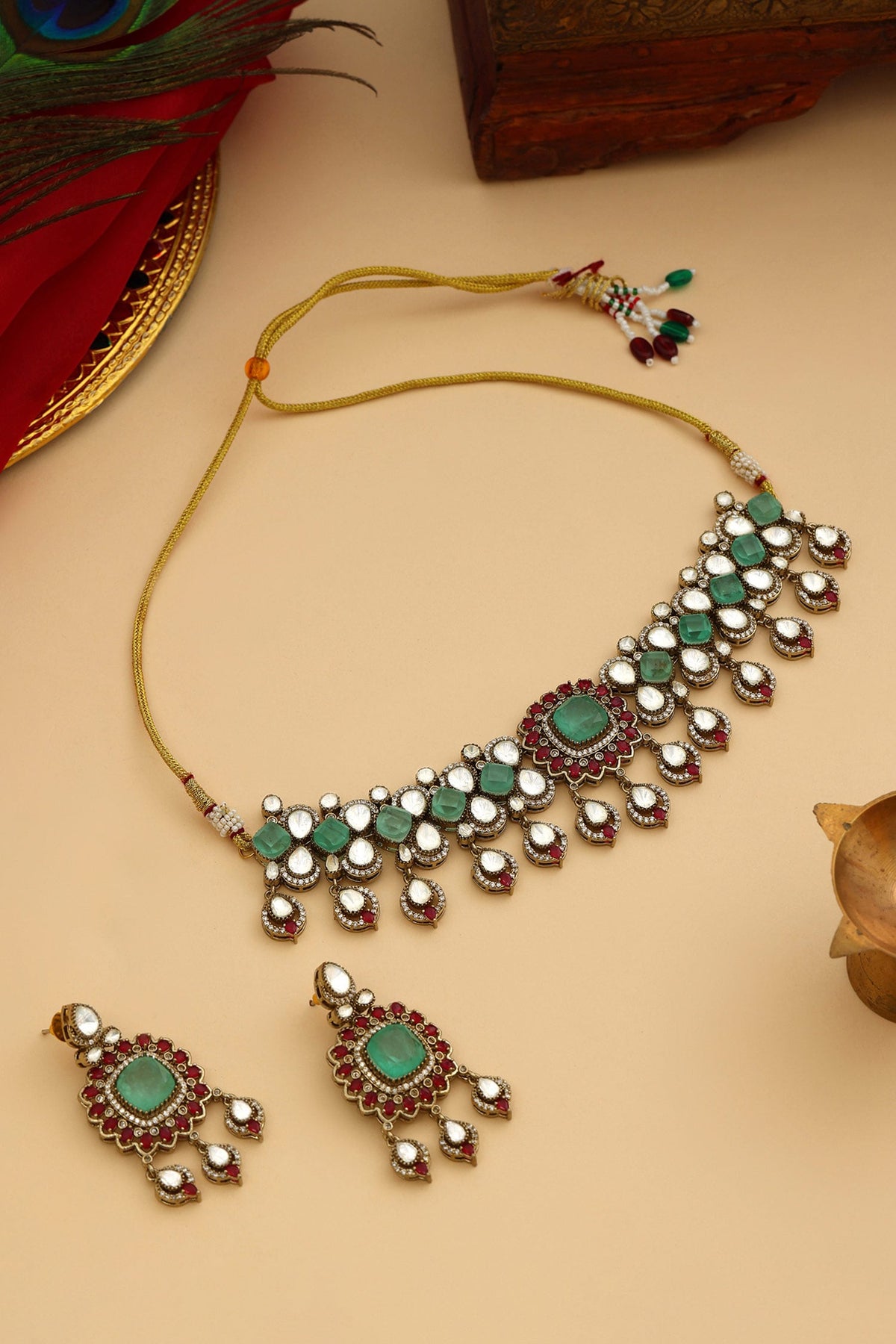 Stonework Moissanite Choker With Earrings 