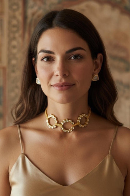 Gold Mirror Orbit Necklace Set 