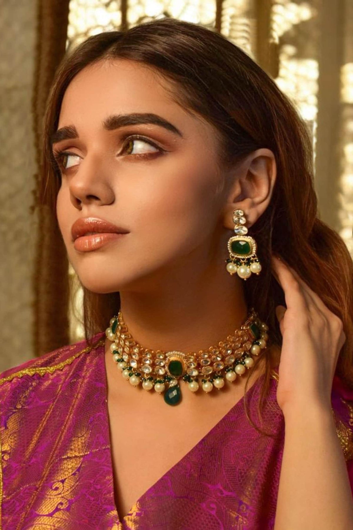 Emerald Pearl Edge Choker Set 