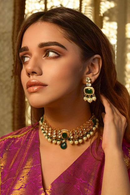 Emerald Pearl Edge Choker Set 