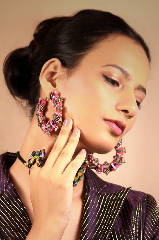 Masakali Hand Embroidered Hoop Earrings 