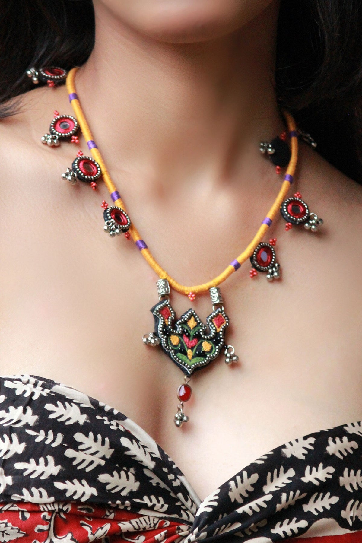 Sahiba Hand Embroidered Pendant Necklace 