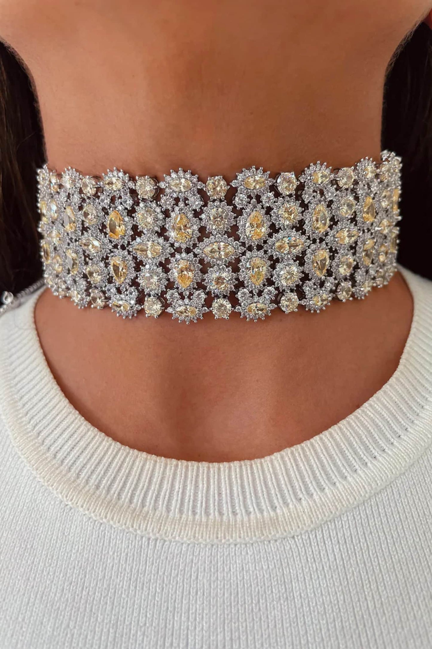 Floral Imitation Diamond Choker Set 