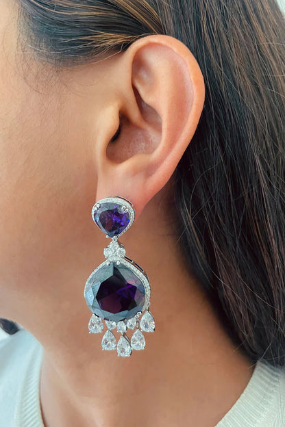 Amethyst Drop Imitation Diamond Necklace Set 