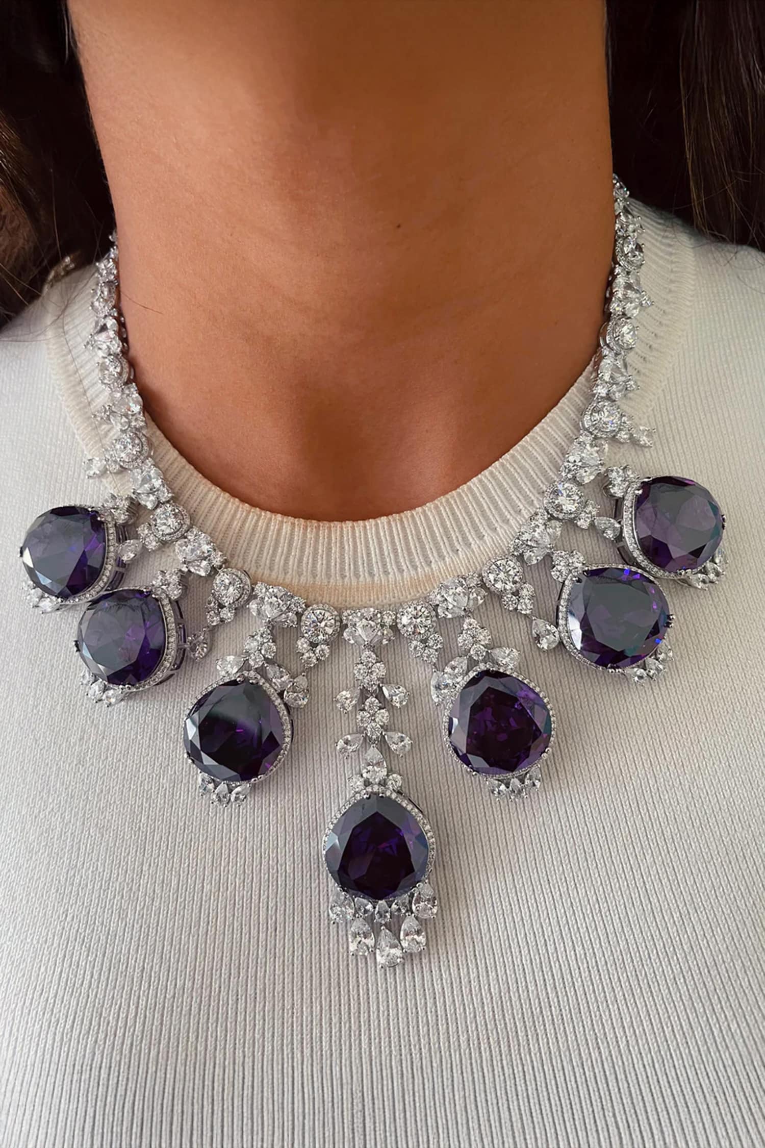 Amethyst Drop Imitation Diamond Necklace Set 