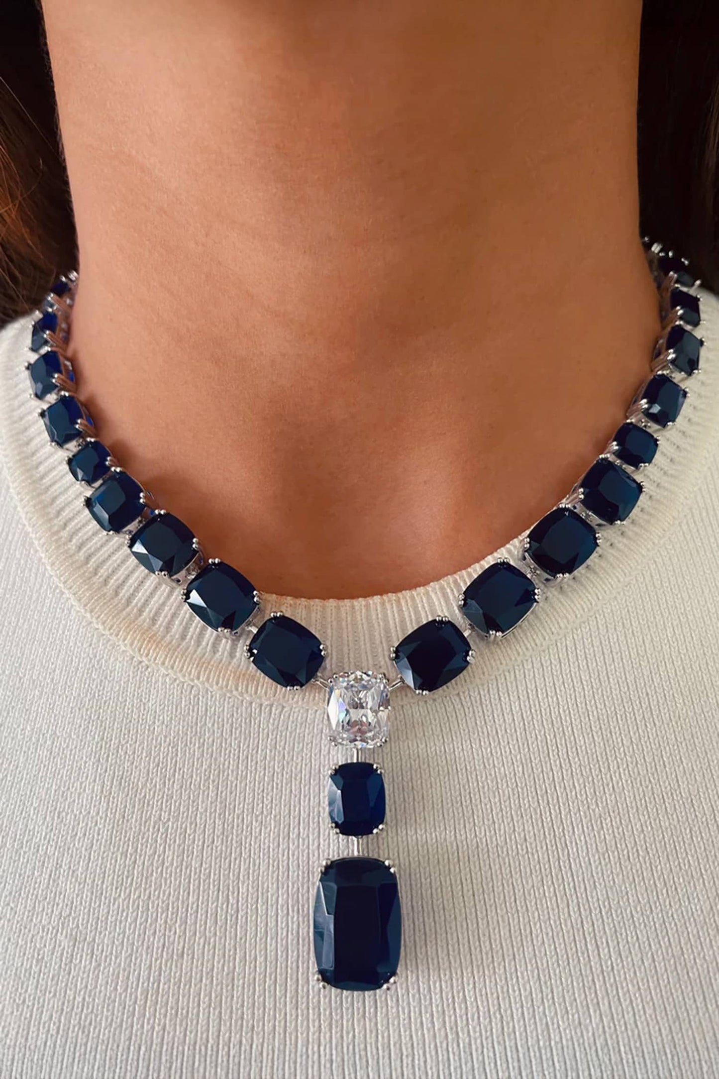 Sapphire Drop Necklace Set 