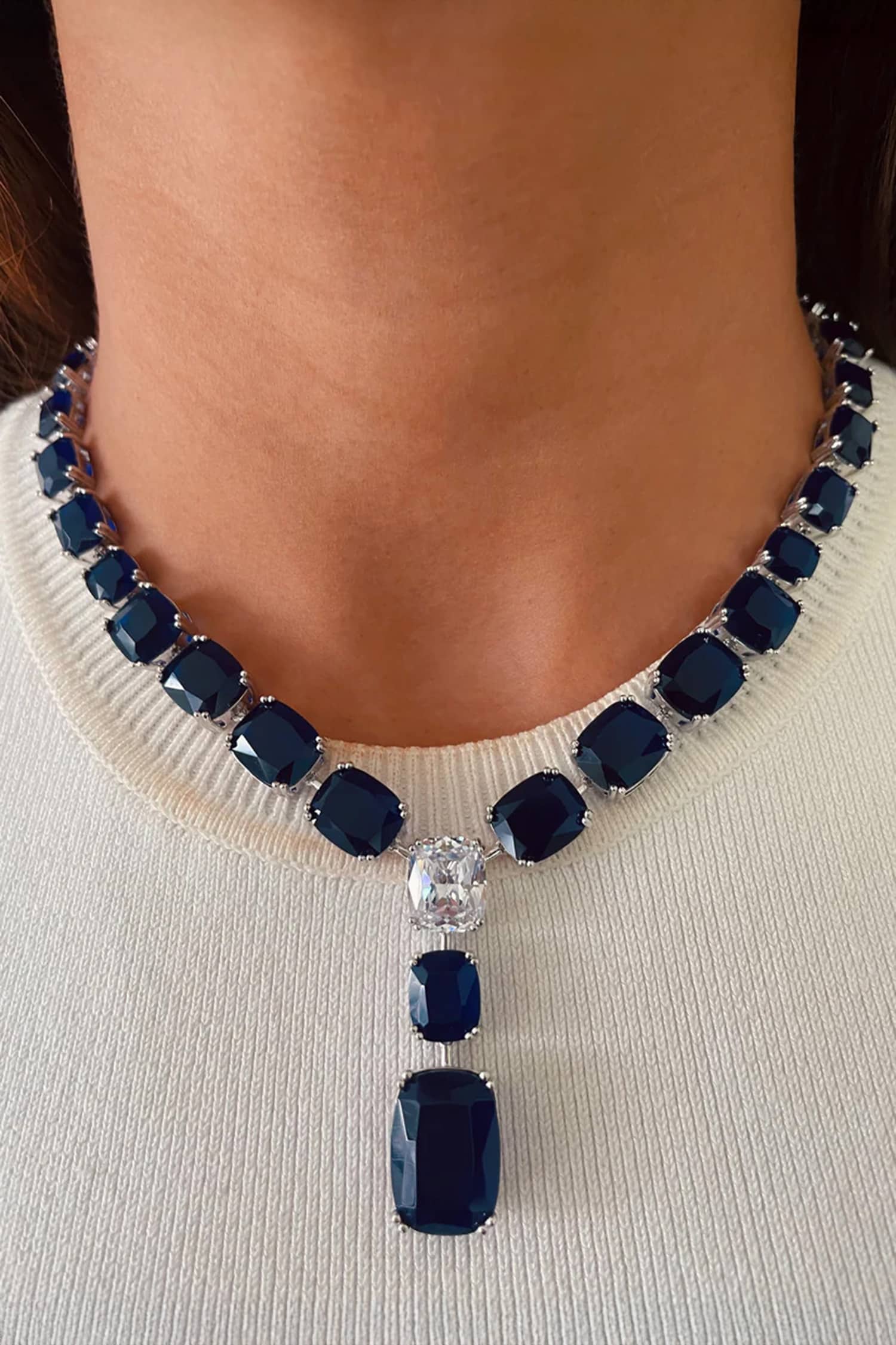 Sapphire Drop Necklace Set 