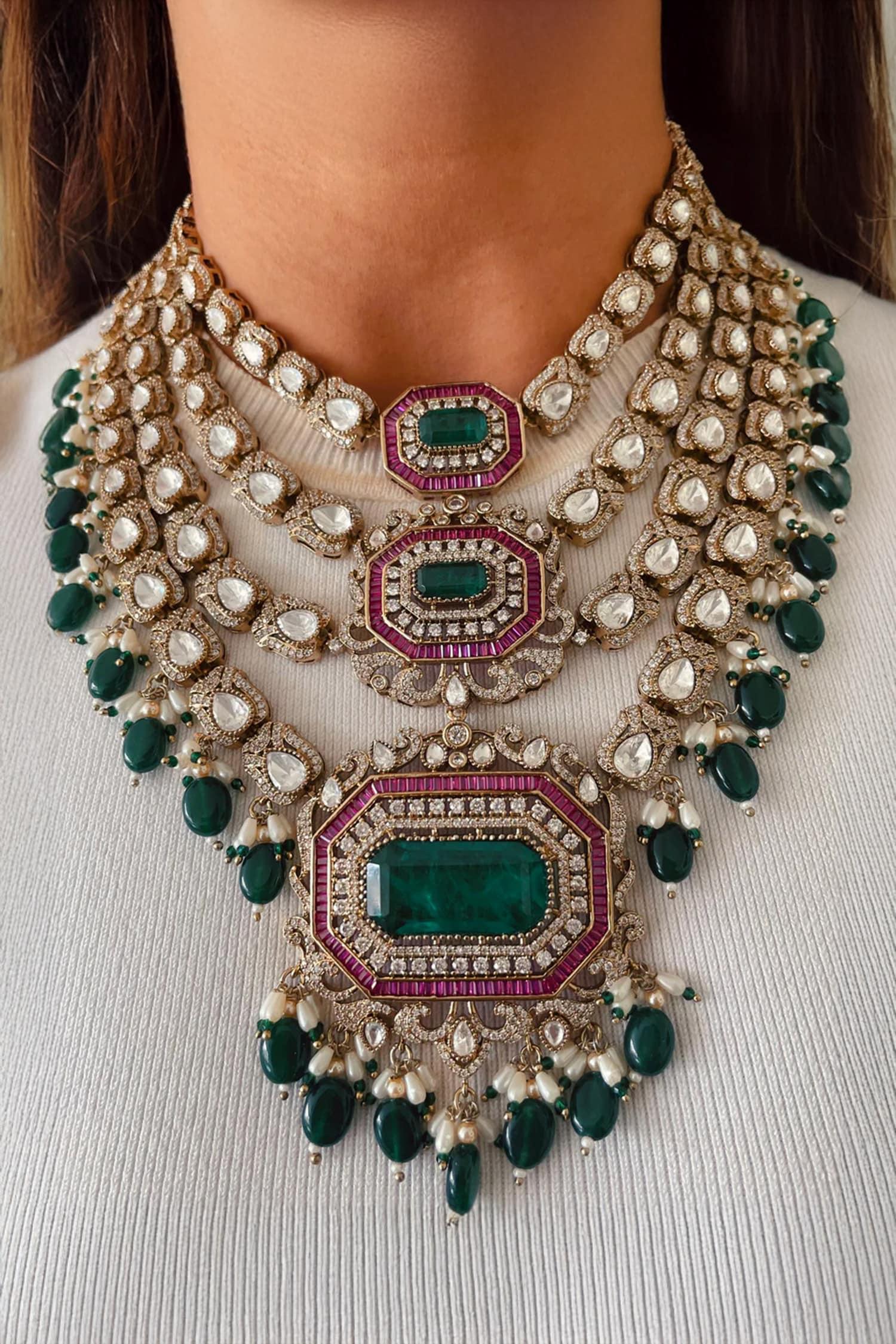 Partika Hexagon Polki Necklace Set 