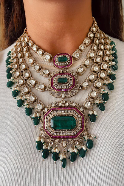 Partika Hexagon Polki Necklace Set 
